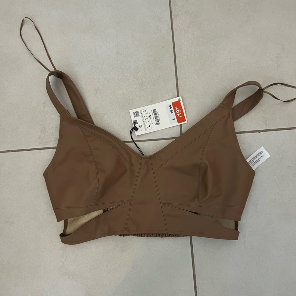 Brown Pleather Crop Top